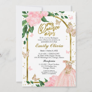 Quinceanera Butterflys Pink Blush Gown Spanish Invitation