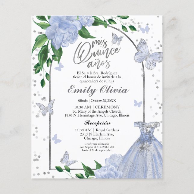Quinceanera Butterflys Spanish Budget Invitation (Front)