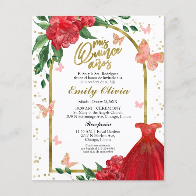 Quinceanera Butterflys Spanish Budget Invitation (Front)