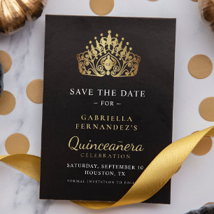 Quinceañera Calligraphy Gold Princess Tiara Crown  Save The Date