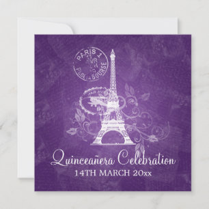 Quinceañera Celebration Party Paris Purple Invitation