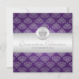 Quinceañera Celebration Party Royal Crown Purple Invitation