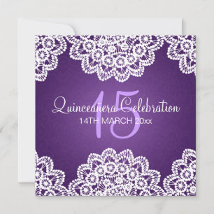 Quinceañera Celebration Party Vintage Lace Purple Invitation