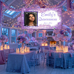Quinceanera Celebration, Pink Glitter Gems Sparkle Banner