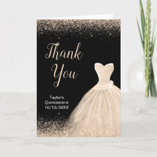 Quinceanera Champagne Dress Faux Glitter Thank You Card