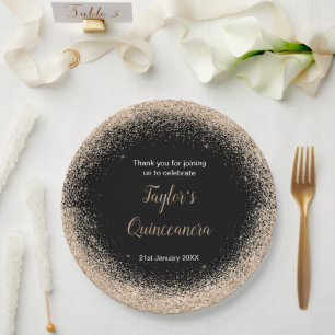 Quinceanera Champagne Faux Glitter Paper Plate