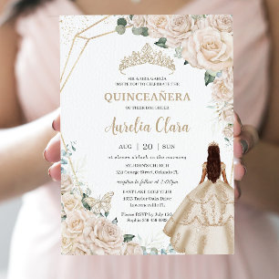Quinceanera Champagne Ivory Floral Dress Princess Invitation