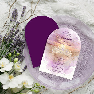 Quinceañera Charming Lilac & Gold Tiara Invitation