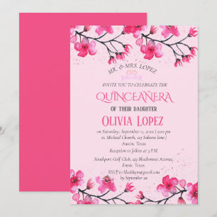 Quinceañera Cherry Blossom Floral 15th Birthday Invitation