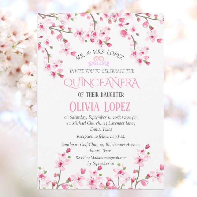 Quinceañera Cherry Blossom Floral 15th Birthday  Invitation (Creator Uploaded)