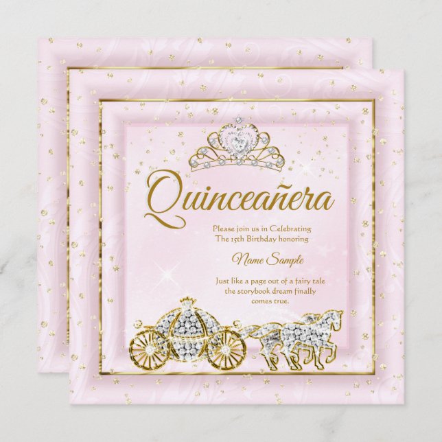 Quinceanera Cinderella Blush Pink Carriage 2 Invitation (Front/Back)