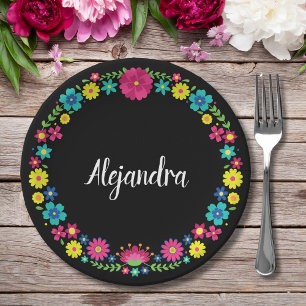 QUINCEAÑERA COLORFUL FLOWER PAPER PLATE
