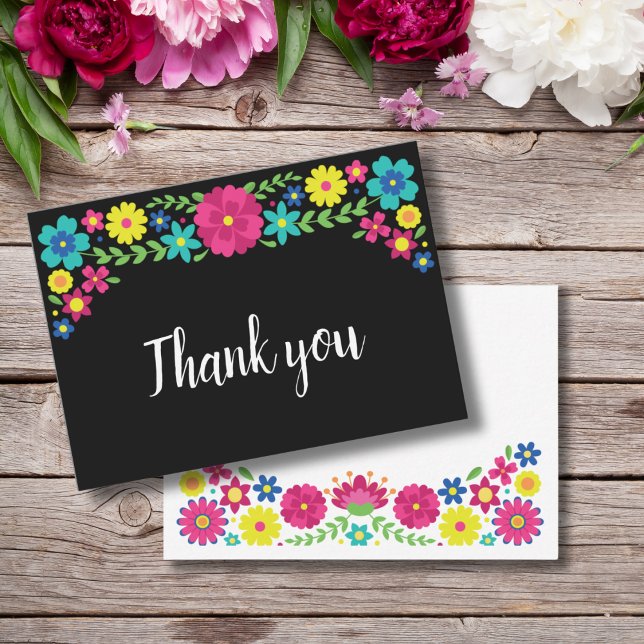 Quinceañera Colourful Mexican flowers thank you Card (Creator Uploaded)