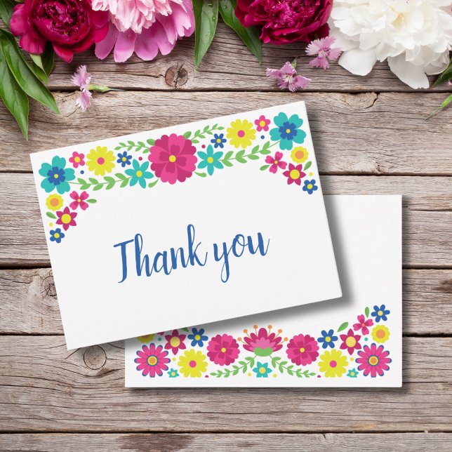 Quinceañera Colourful Mexican flowers thank you Card (Creator Uploaded)