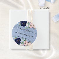 Quinceañera con Flores Azul y Rosa, Aluminio Azul