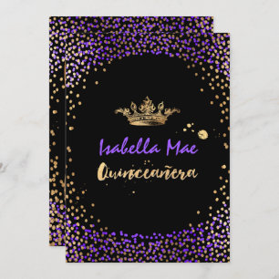 Quinceanera/Confetti/Neon Purple/Princess/Crown Invitation