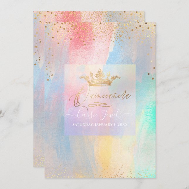 Quinceanera Cotton Candy Watercolor Brushstrokes Invitation (Front/Back)
