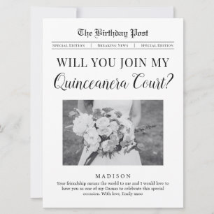 Quinceañera Court Proposal Newspaper Flat  Card