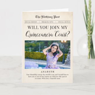 Quinceañera Court Proposal Newspaper Greeting Card