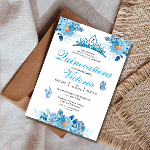 Quinceañera crown Baby Blue Floral Butterflies Invitation