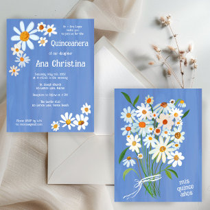 Quinceañera Cute Daisy Bouquet Handpainted Custom Invitation