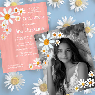 Quinceañera Daisy Bouquet Handpainted Custom Photo Invitation
