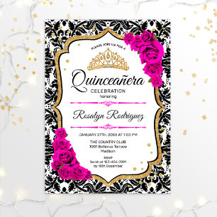 Quinceanera - Damask Pink Gold Invitation