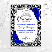 Quinceanera - Damask Royal Blue Silver