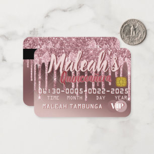 Quinceañera Dark Rose Gold & Pink Glitter Drip Card
