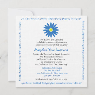 Quinceanera Delightful Daisy Message Text Blue Invitation