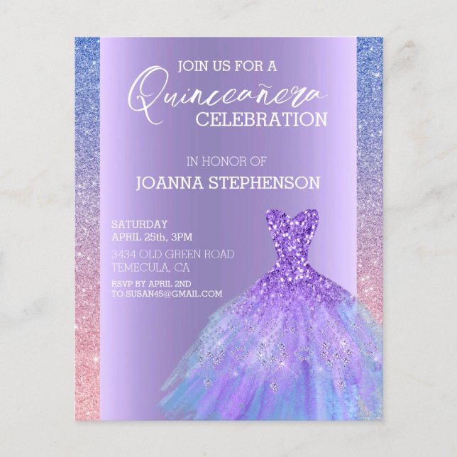 Quinceanera Dress Glitter Purple Ombre (Front)