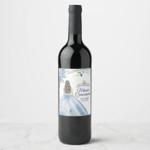 Quinceañera Dusty Blue Wine Bottle Party Label