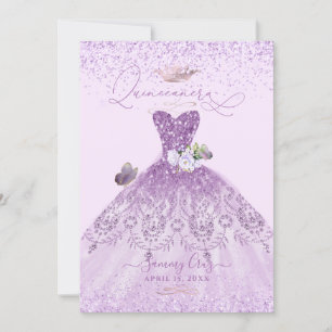 Quinceanera Dusty Lilac Purple Silver Glitter Gown Invitation