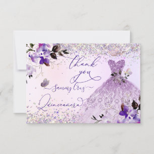 Quinceanera Dusty Lilac Purple Silver Glitter Gown Thank You Card