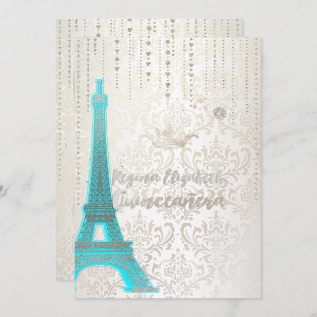 Quinceanera/Eiffel Blue/Princess/Crown Invitation (Front/Back)