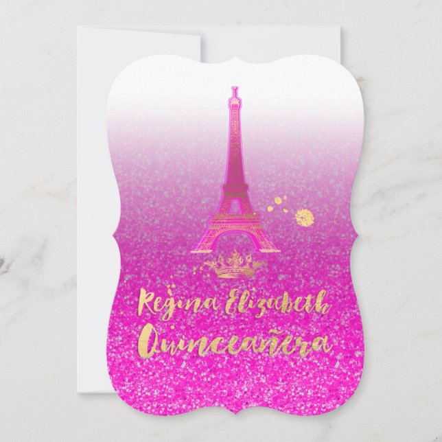 Quinceanera/Eiffel/Neon Pink/Princess/Crown Invitation (Front)