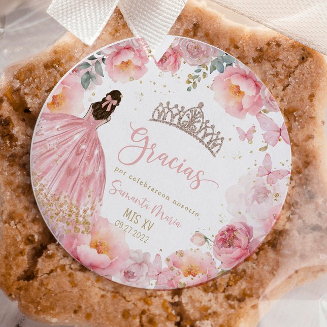 Quinceañera Elegant 15th Birthday Party Favour Classic Round Sticker (Elegant Quinceañera classic round sticker for 15th birthday party favors and invitations.)