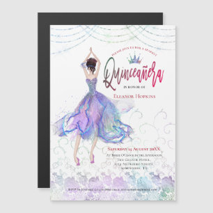 Quinceanera Elegant Blue Lilac Gown String Lights Magnetic Invitation