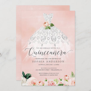 Quinceañera Elegant Floral Dress 15th Birthday Inv Invitation