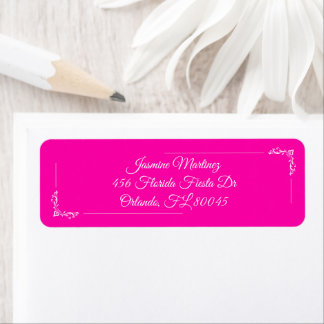 Quinceañera Elegant Fuchsia Pink and White Floral Return Address Label