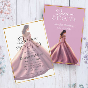 Quinceañera Elegant Modern Rose Pink Dress Invitation