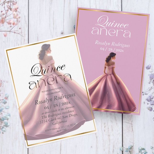 Quinceañera Elegant Modern Rose Pink Dress  Invitation (Creator Uploaded)