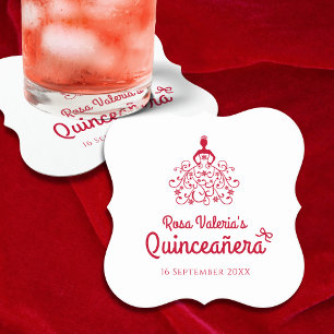 Quinceañera Elegant Red Paper Coaster