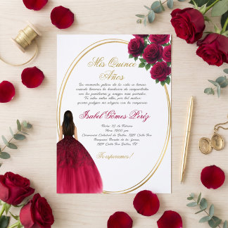 Quinceañera Elegante Borgoña y Dorado Invitation