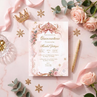 Quinceañera elegante rosa y dorado invitation