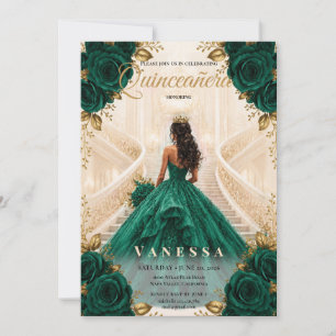 Quinceanera Emerald and Gold Invitation