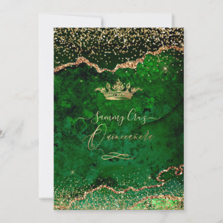 Quinceanera Emerald Green Agate Faux Gold Dust Invitation