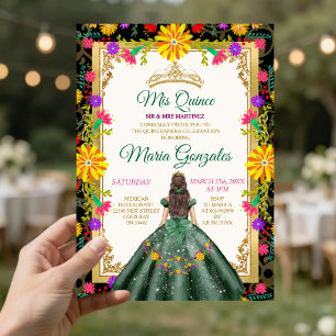 Quinceanera Emerald Green Colourful Flower Birthda Invitation