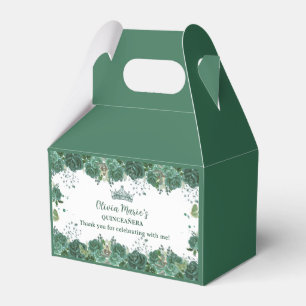 Quinceañera Emerald Green Floral Butterflies Tiara Favour Box