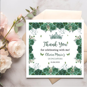 Quinceañera Emerald Green Floral Butterflies Tiara Napkin